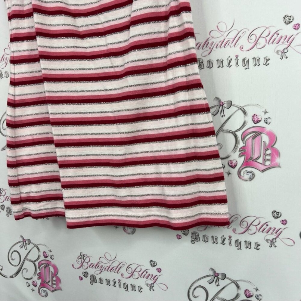 725 originals sparkly tank top stripe Red and White Striped Top with Lace Detail - Picture 4 of 8